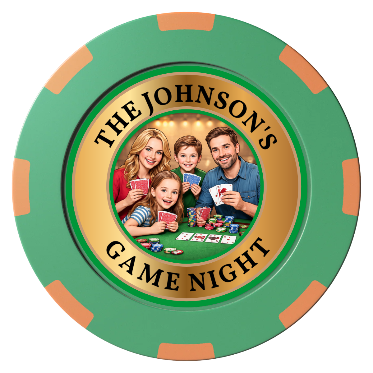 Family Game Night Clay Poker Chips - Green / 8 Spot (2 Tone) / 40mm - Back