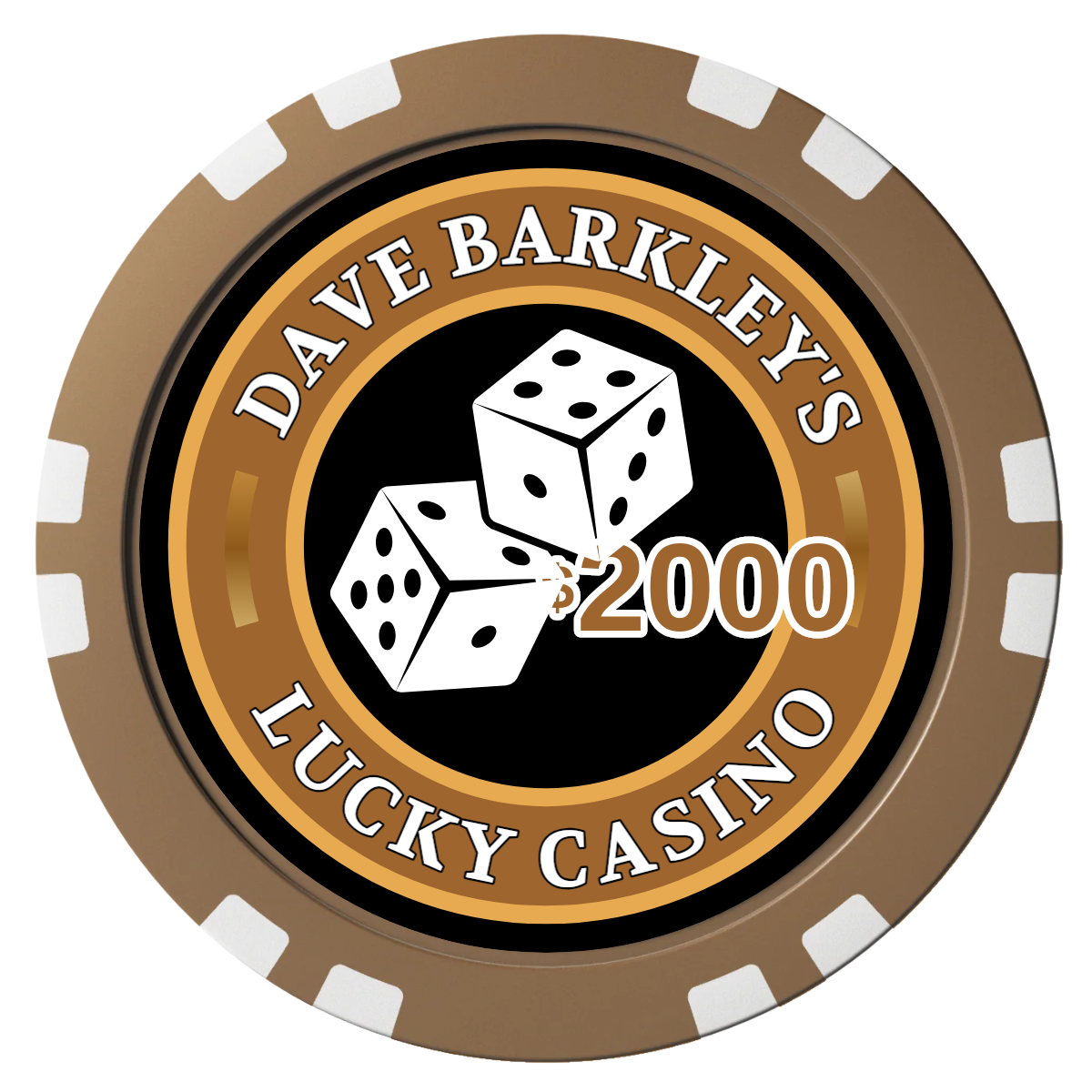 Dave's Lucky Casino Composite Poker Chips - Brown / Double Stripe - Front