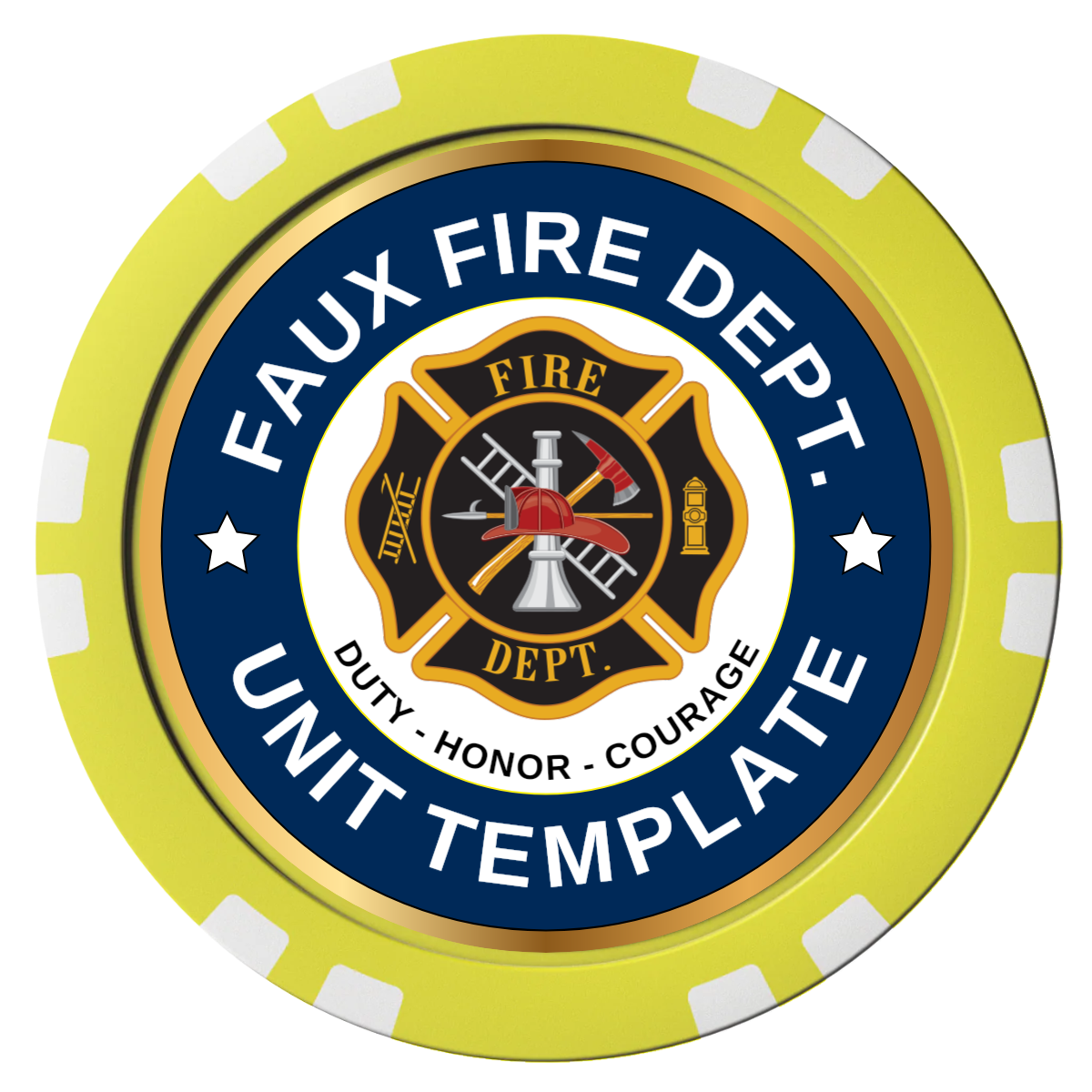 Faux Fire Dept. #01 Composite Poker Chips - Yellow / Double Stripe - Front