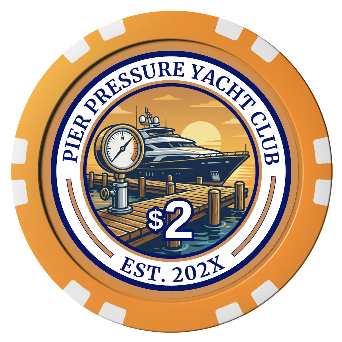 Anchor Down Card Room Composite Poker Chips - Orange / Double Stripe - Front