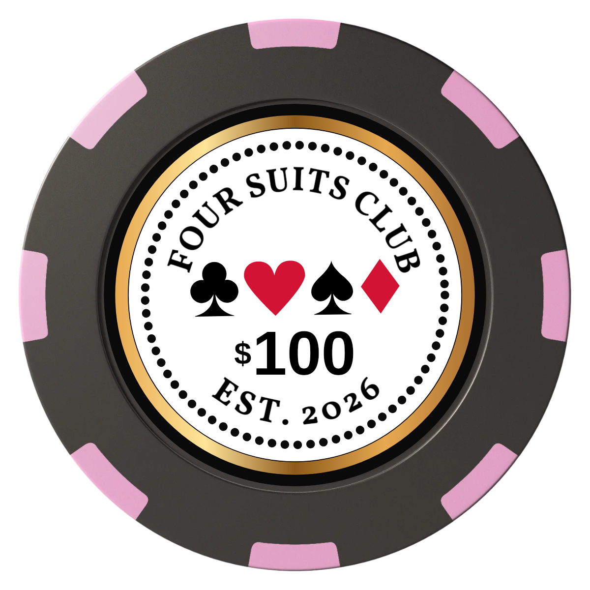 Fours Suits Club Clay Poker Chips - Black / 8 Spot (2 Tone) / 40mm - Front