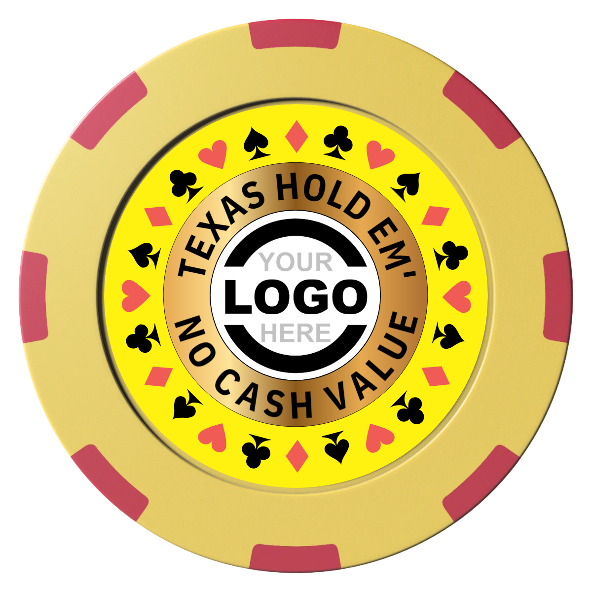 Texas Hold Em' Clay Poker Chips - Yellow / 8 Spot (2 Tone) / 40mm - Front