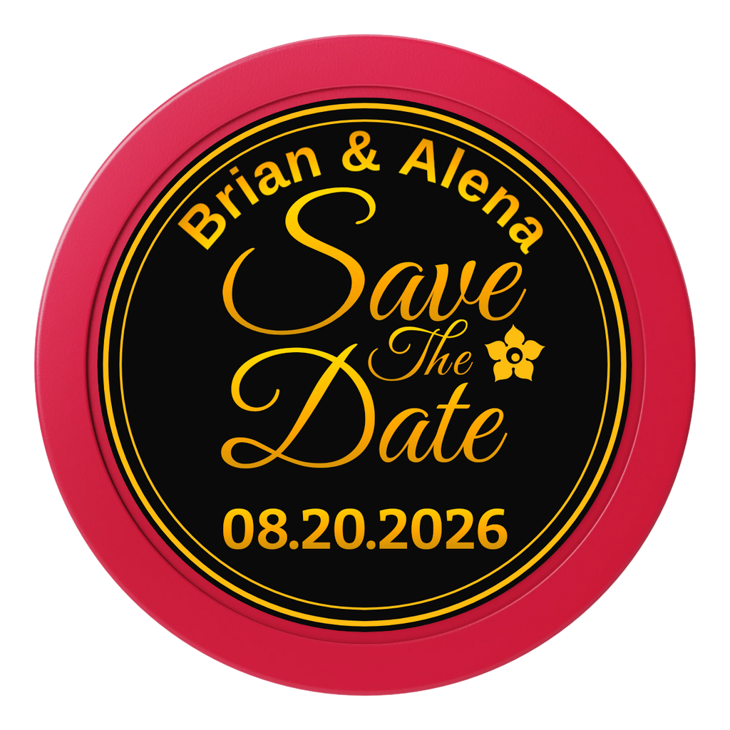 Save the Date Text 2" Oversized Poker Chips - Red - Front