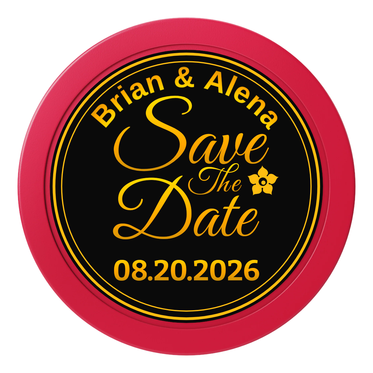 Save the Date Text 2" Oversized Poker Chips - Red - Front