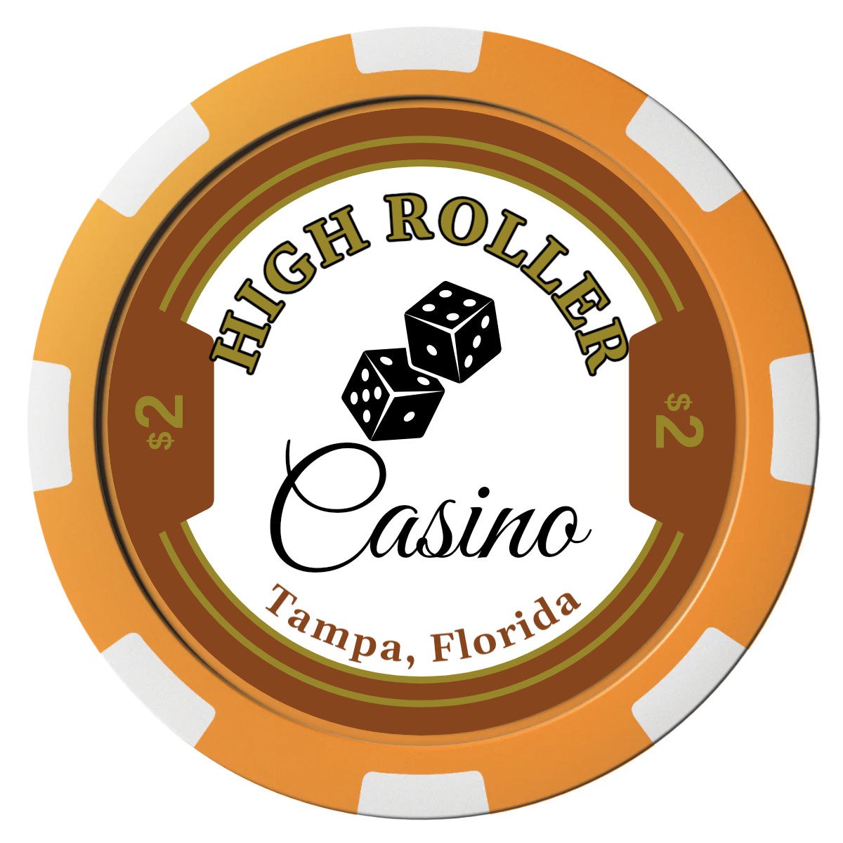 High Roller Casino Composite Poker Chips - Orange / 8 Spot - Front
