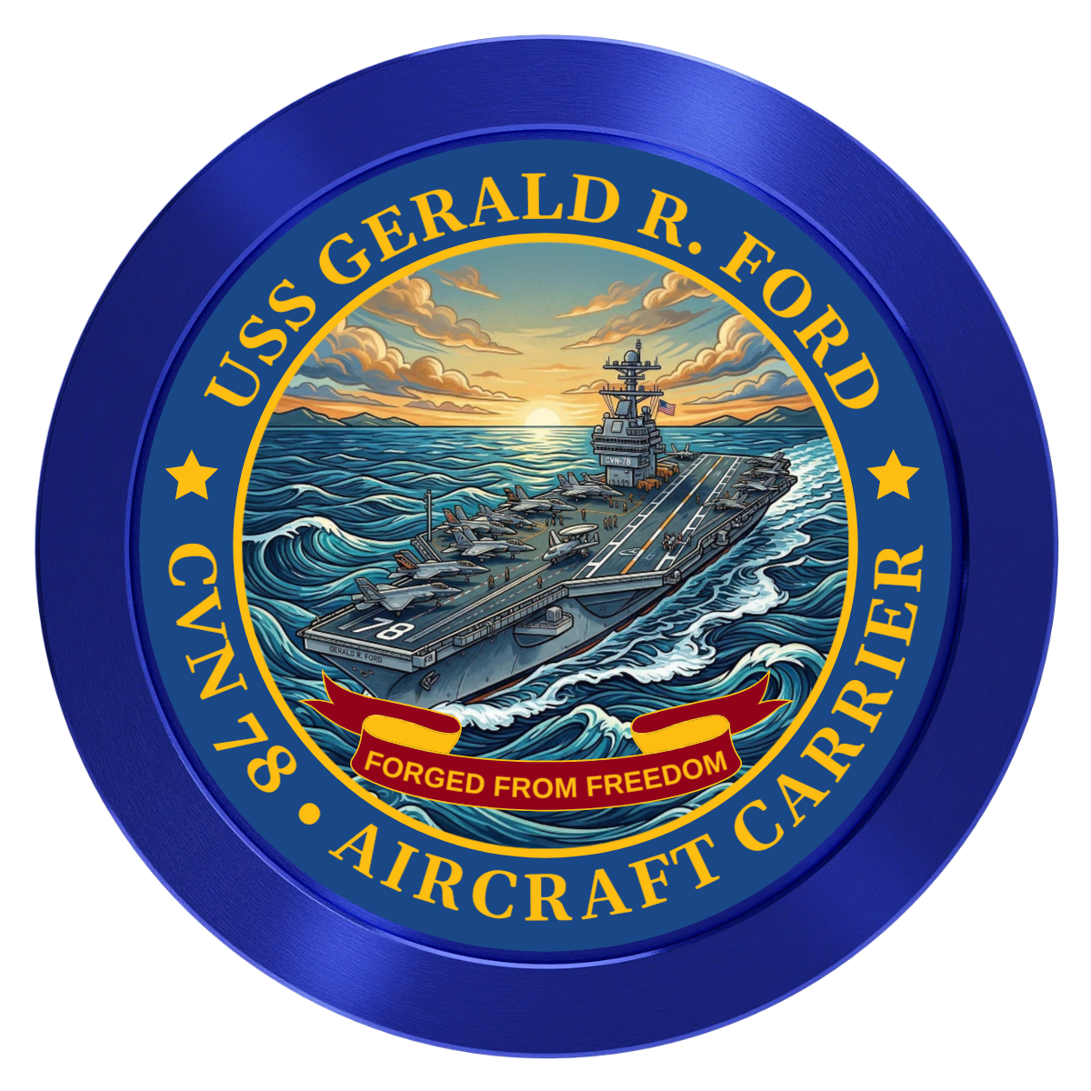 Navy USS Gerald Ford Aluminum Poker Chips - Blue - Front