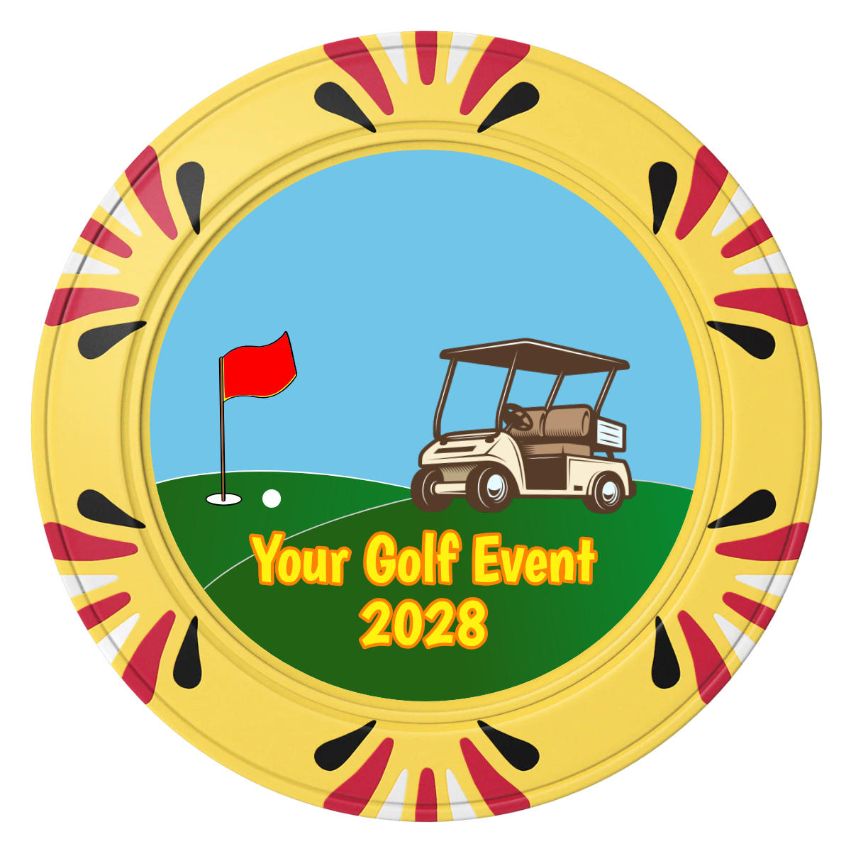 Going Golfing Today Clay Poker Chips - Yellow / Macau / 40mm - Front