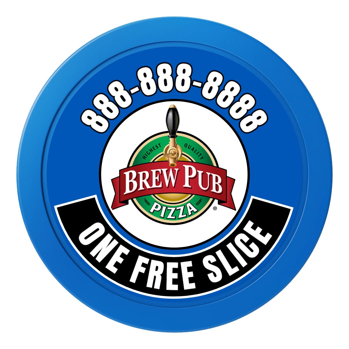 Brew Pub or Pizzeria with Logo 2" Oversized Poker Chip - Custom Dealer Button & Card Protector - Blue - Front
