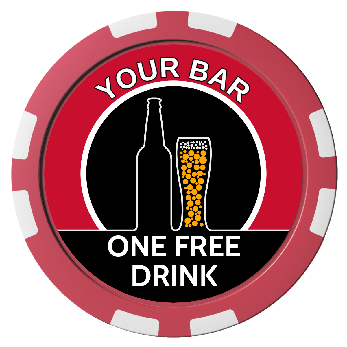 Beer and Glass Composite Poker Chips - Red / 8 Stripe - Front