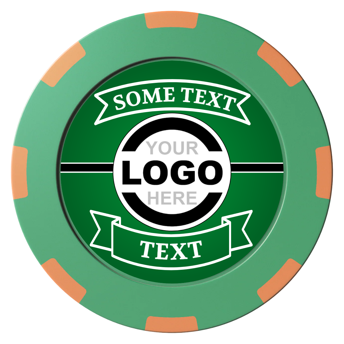 Double Banner Clay Poker Chips - Green / 8 Spot (2 Tone) / 40mm - Front