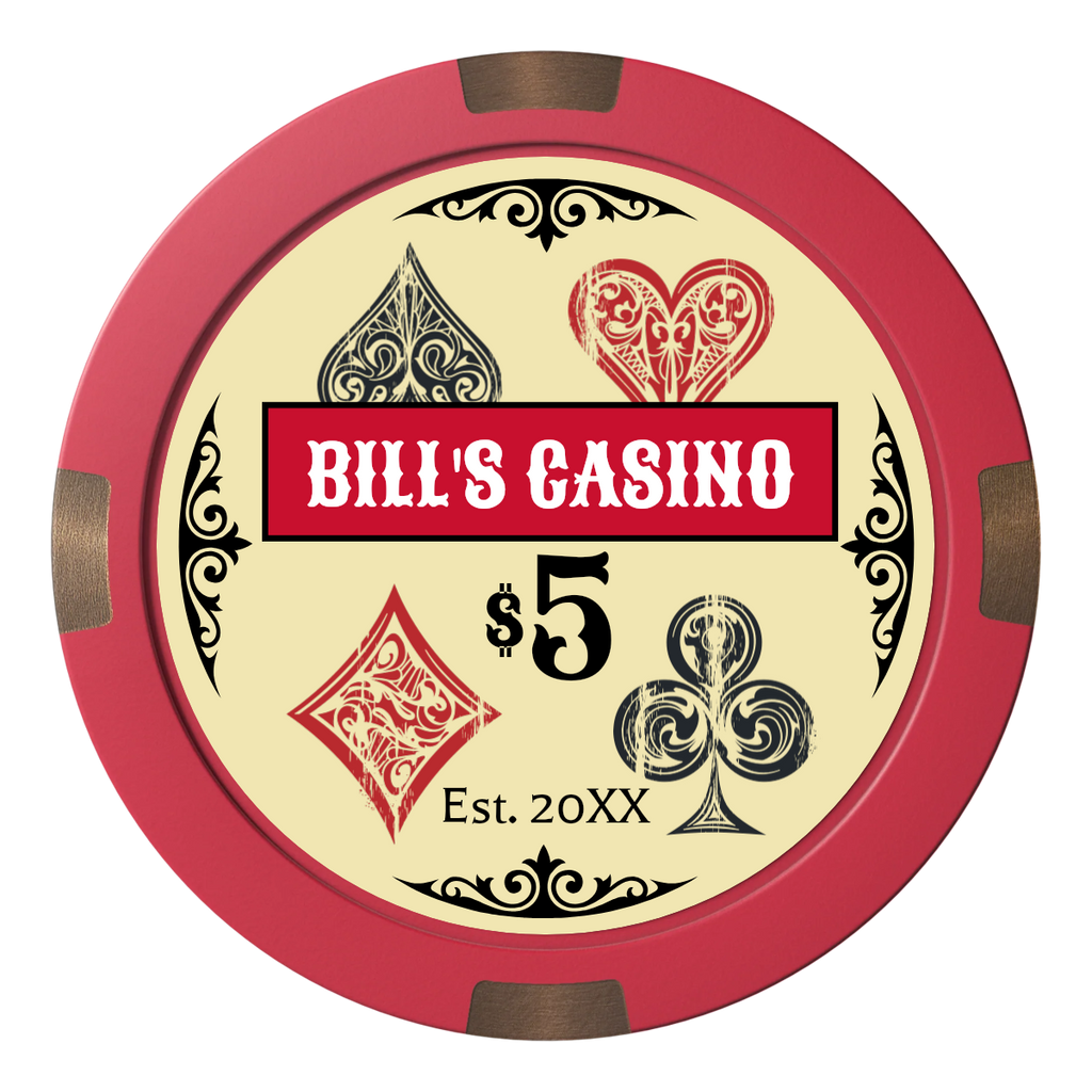 Vintage Four Suits Composite & Metal Hybrid Poker Chips - Red - Back