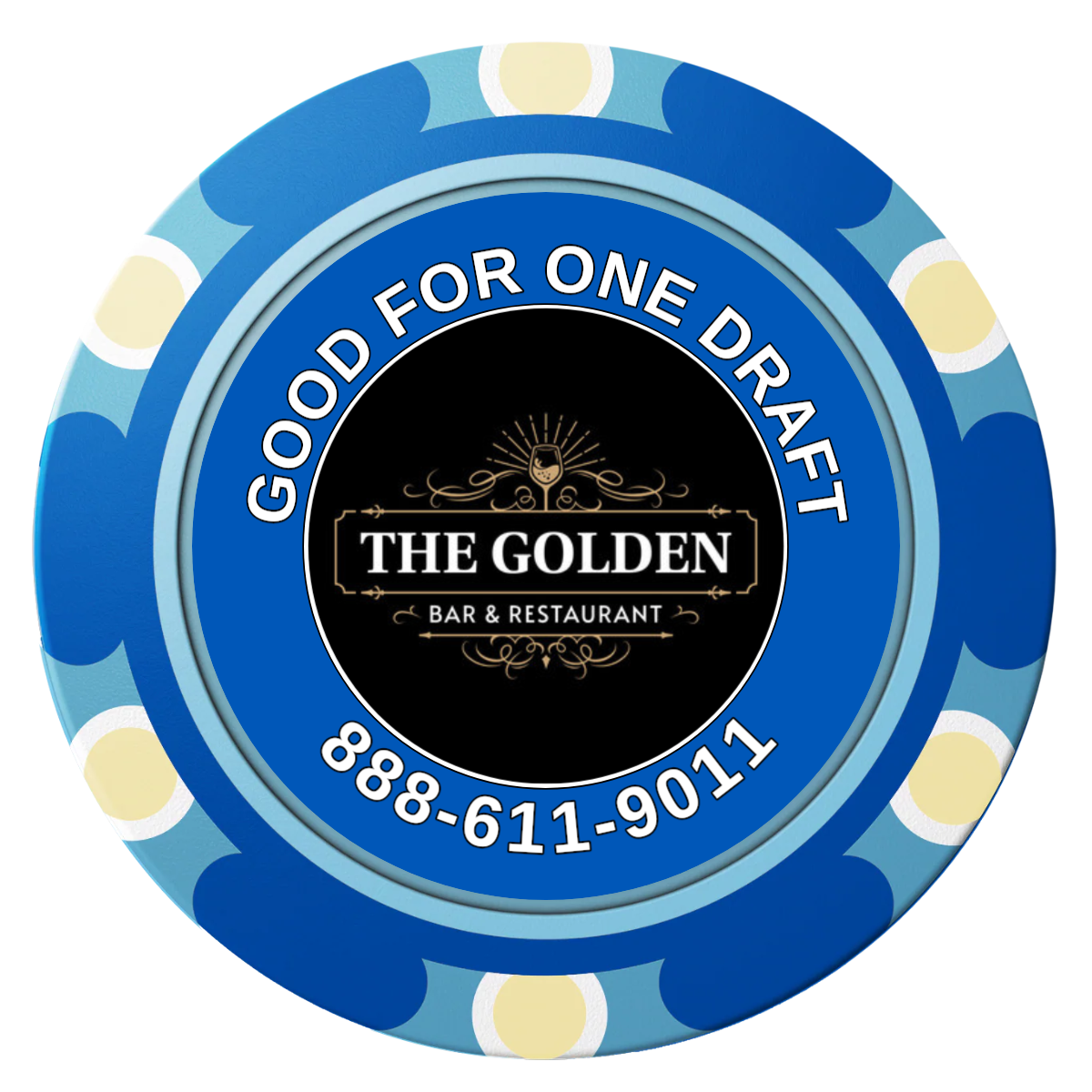 Branded Logo Bar Drink Token Clay Poker Chips - Blue / Monte Carlo / 40mm - Front