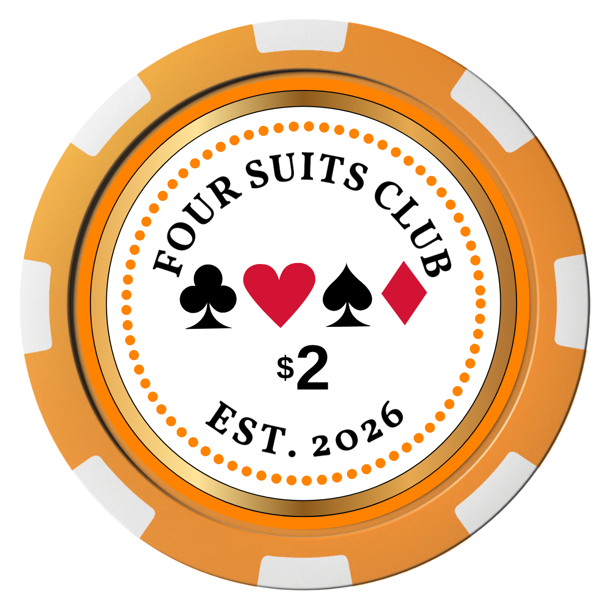 Fours Suits Club Composite Poker Chips - Orange / 8 Spot - Front