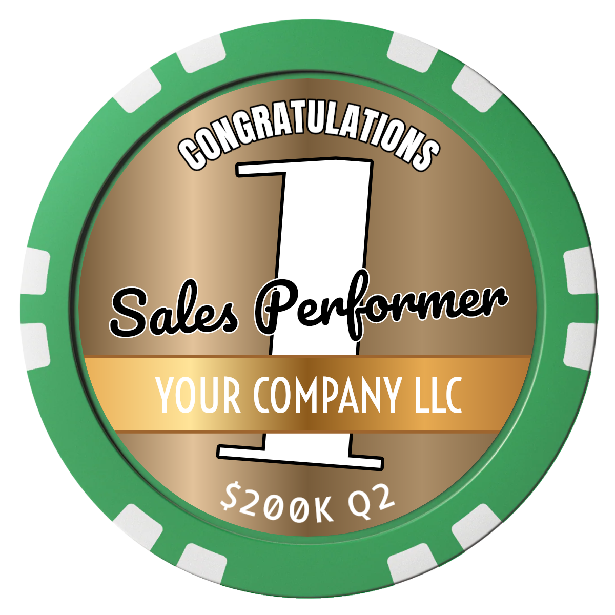 Top Sales Performer Composite Poker Chips - Green / Double Stripe - Front