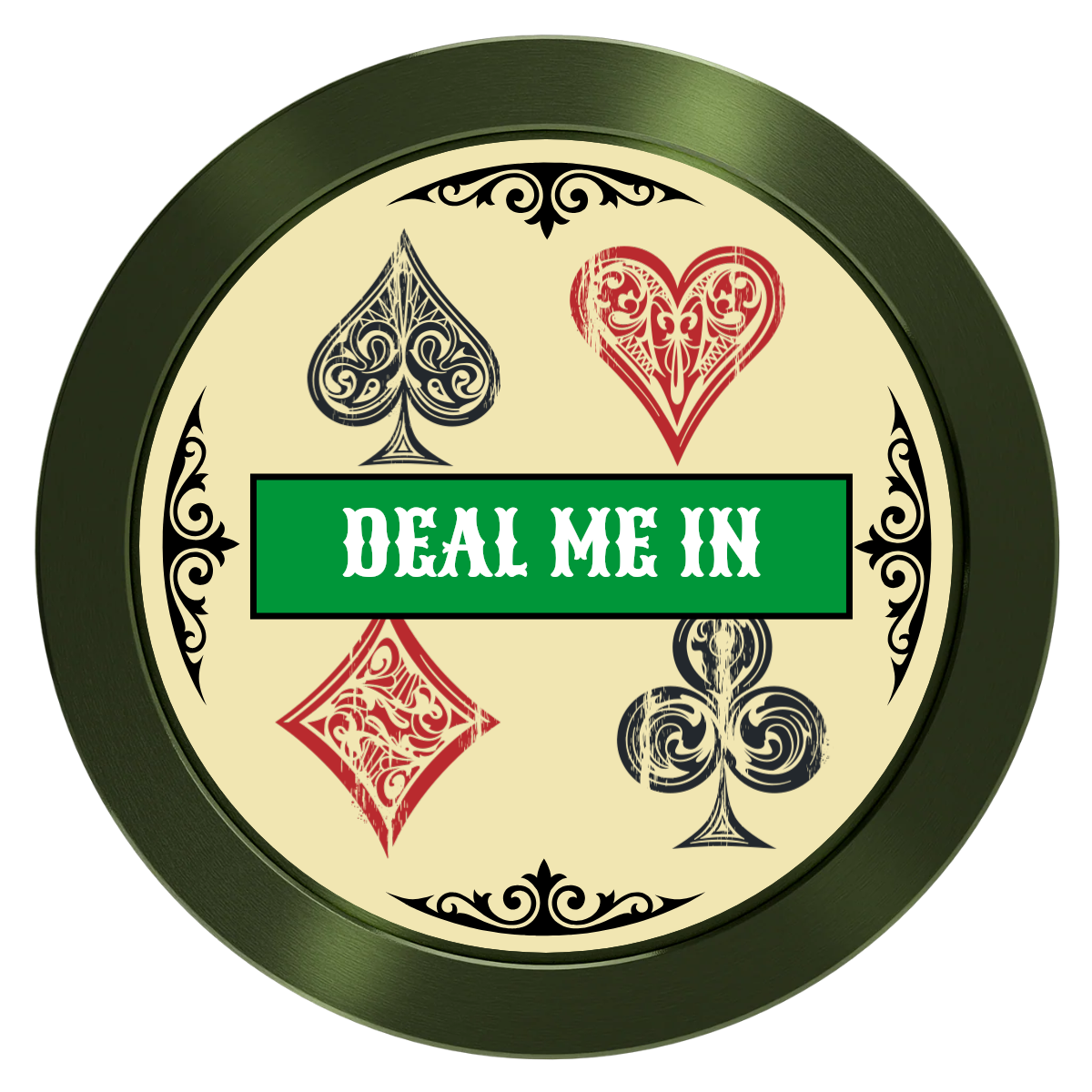 Vintage Four Suits Aluminum Poker Card Guards - Green - Front
