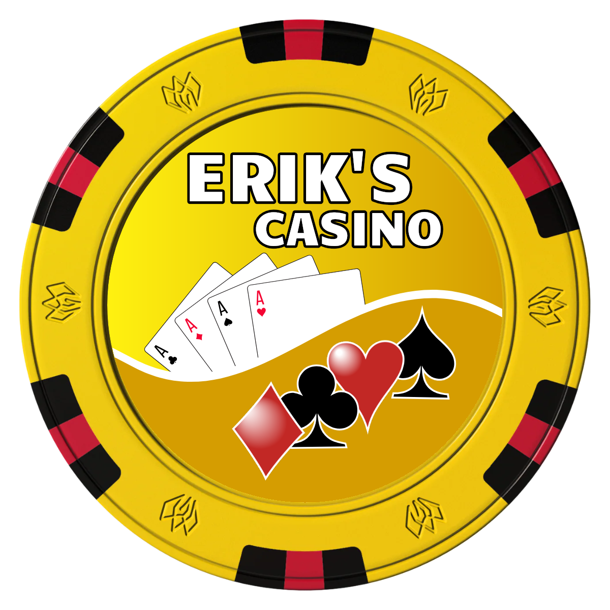 Erik's Casino Clay Poker Chips - Yellow / 6 Spot Gem / 43mm - Front