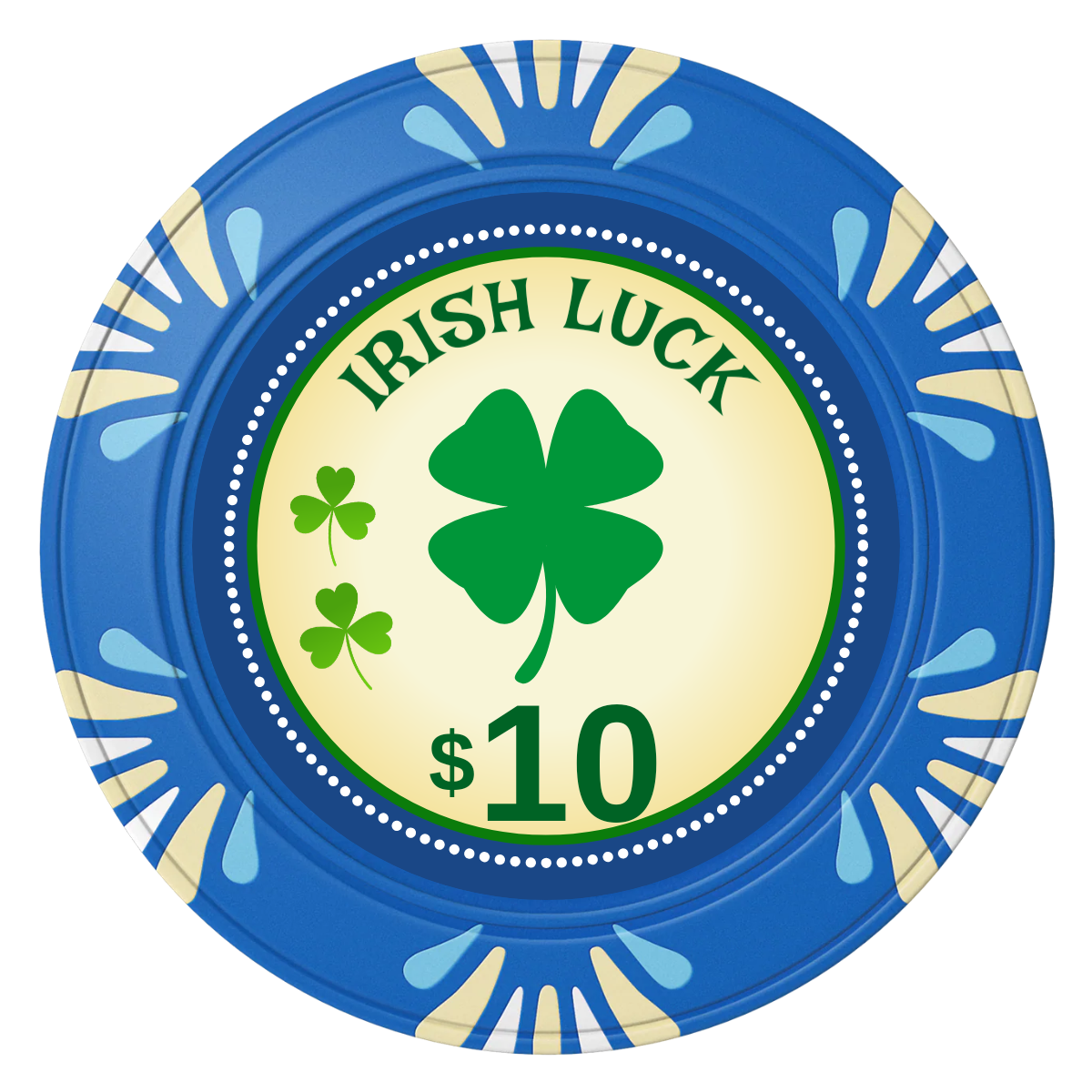 Irish Luck Clay Poker Chips - Blue / Macau / 40mm - Back