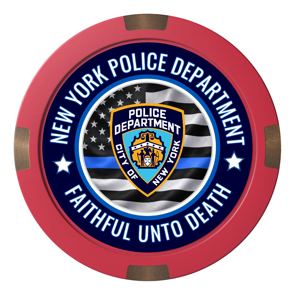 NYPD Safe and Fair Composite & Metal Hybrid Poker Chips - Red - Front