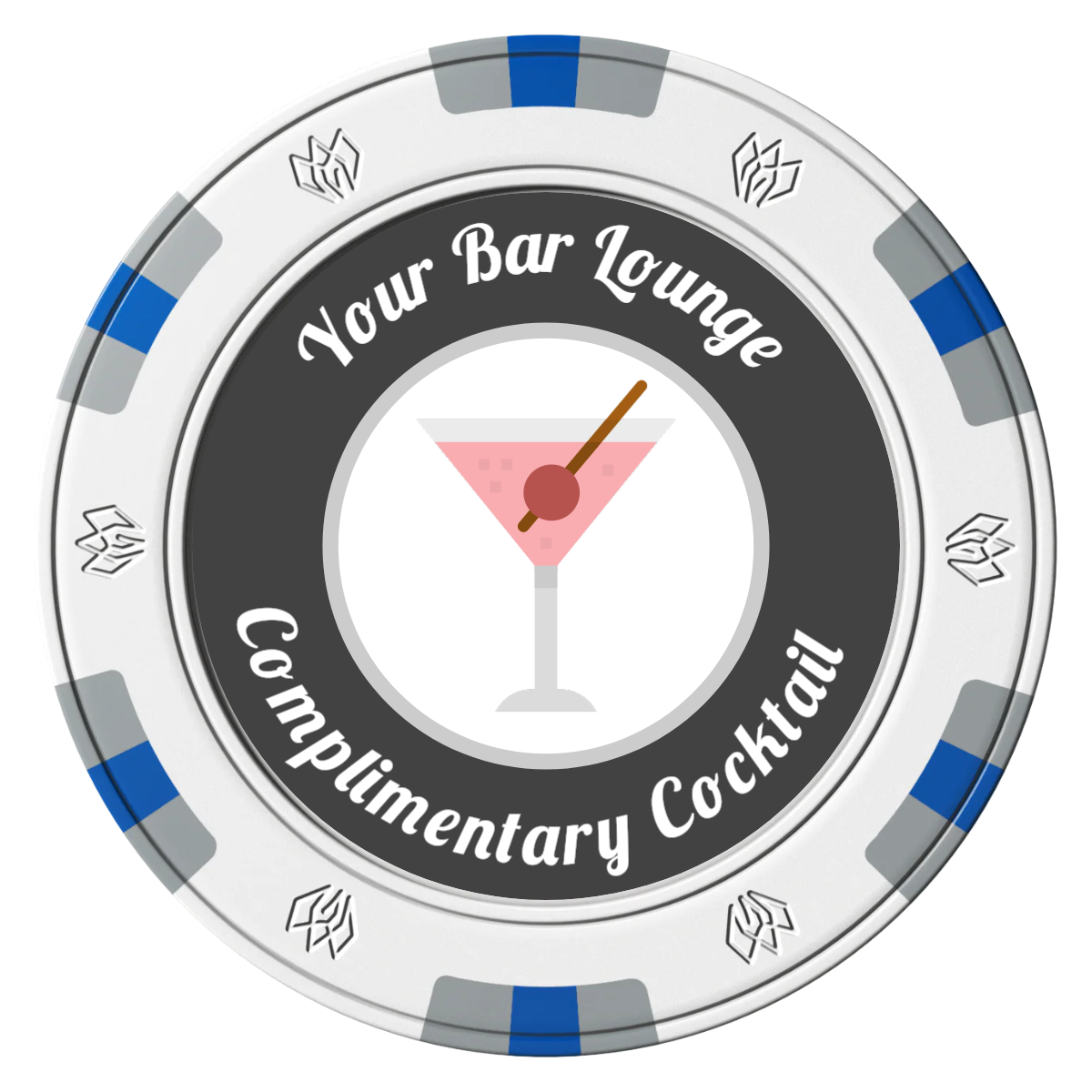 Fancy Drink Clay Poker Chips - White / 6 Spot Gem / 40mm - Front