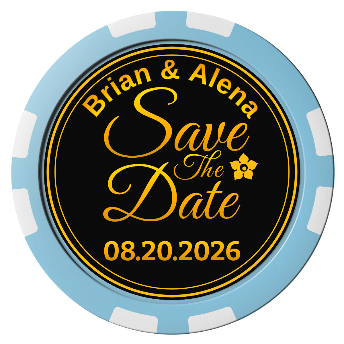 Save the Date Text Composite Poker Chips - Light Blue / 8 Stripe - Front