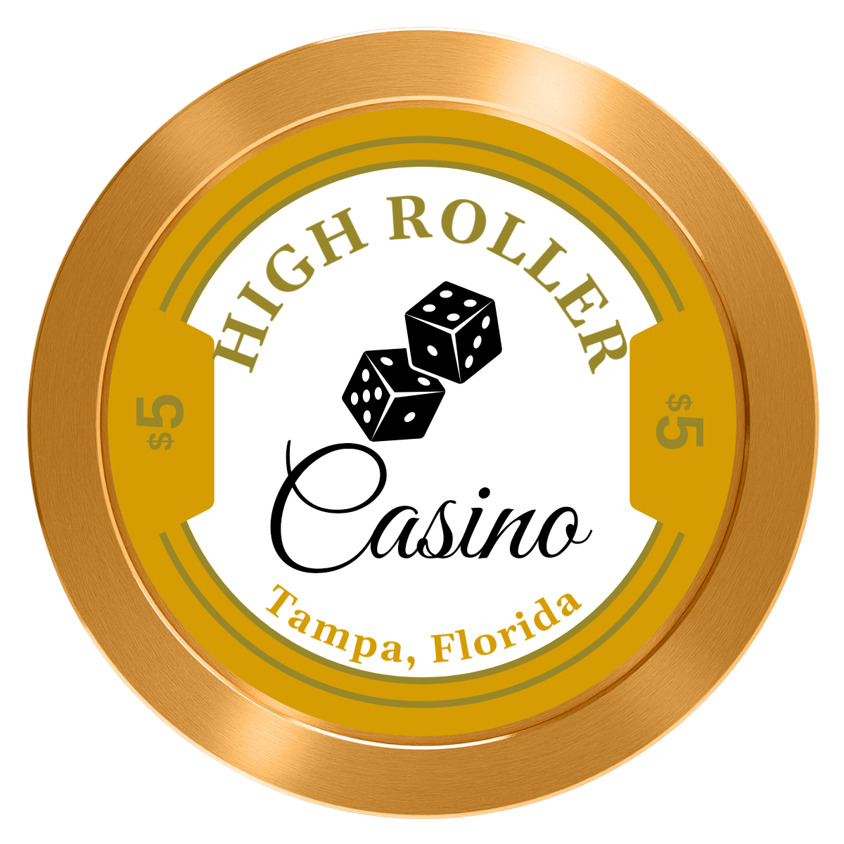 High Roller Casino Aluminum Poker Chips - Gold - Front
