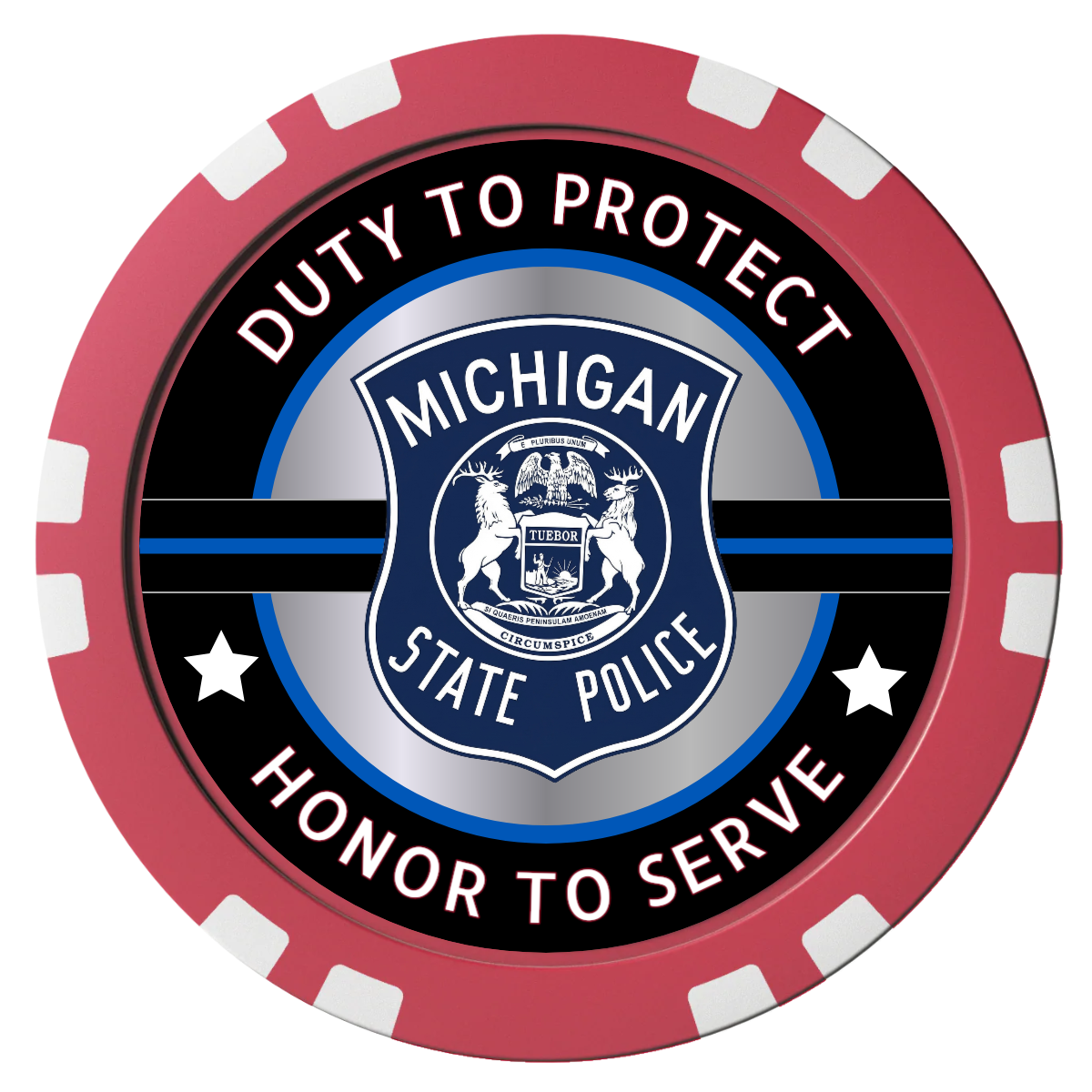 Police Department #01 Composite Poker Chips - Red / Double Stripe - Front