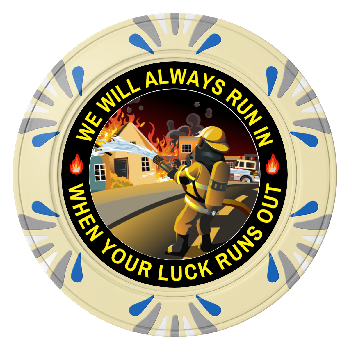 Firefighter Maltese Cross Clay Poker Chips - Ivory / Macau / 40mm - Front