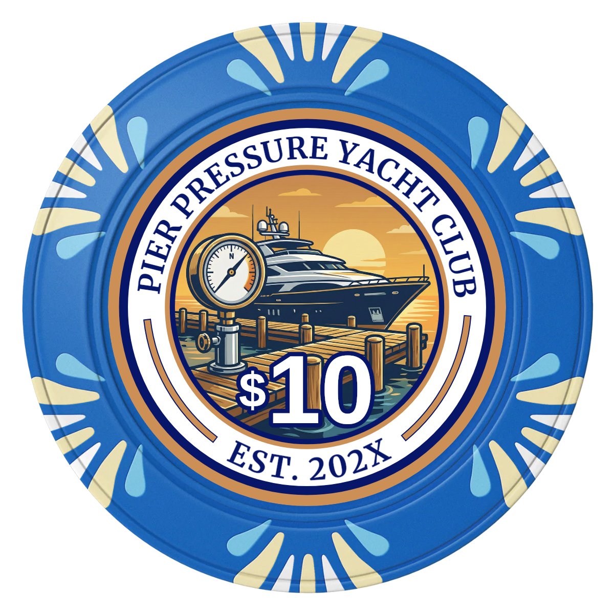 Anchor Down Card Room Clay Poker Chips - Blue / Macau / 40mm - Front