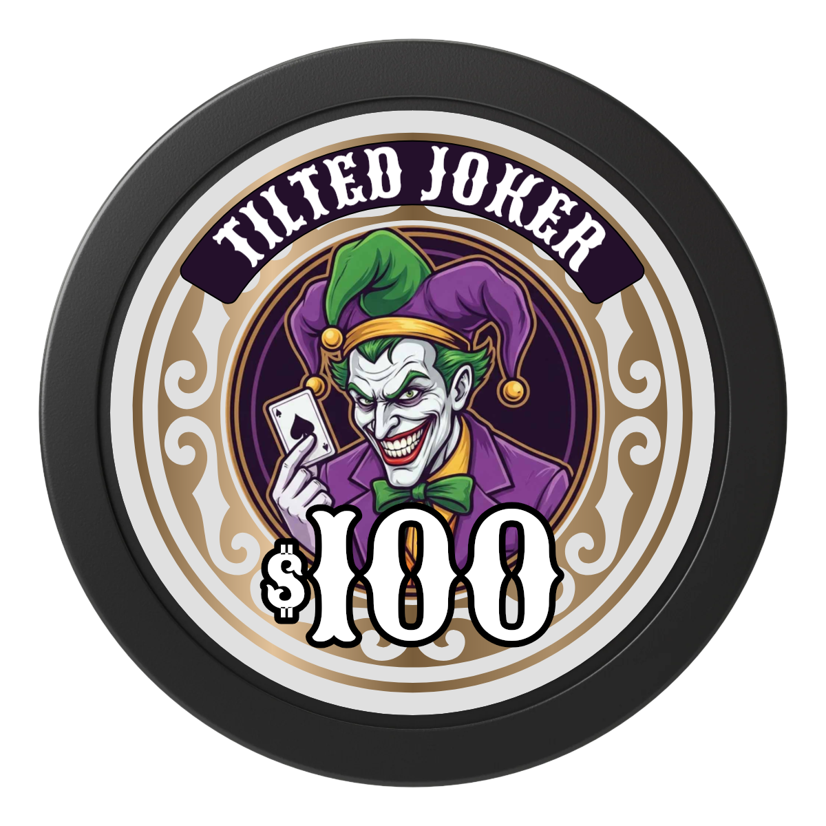 Tilted Joker 2" Oversized Poker Chips - Black - Back
