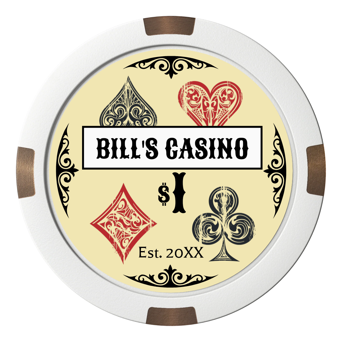 Vintage Four Suits Composite & Metal Hybrid Poker Chips - White - Back