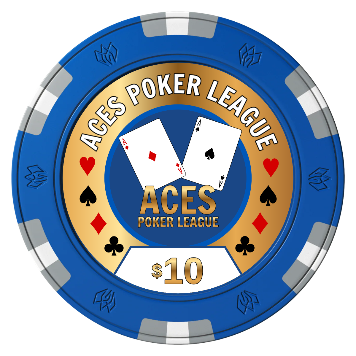 Aces Poker League Clay Poker Chips - Blue / 6 Spot Gem / 40mm - Back
