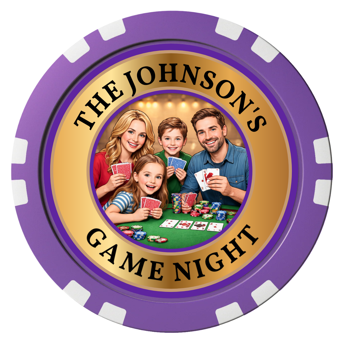 Family Game Night Composite Poker Chips - Purple / Double Stripe - Front