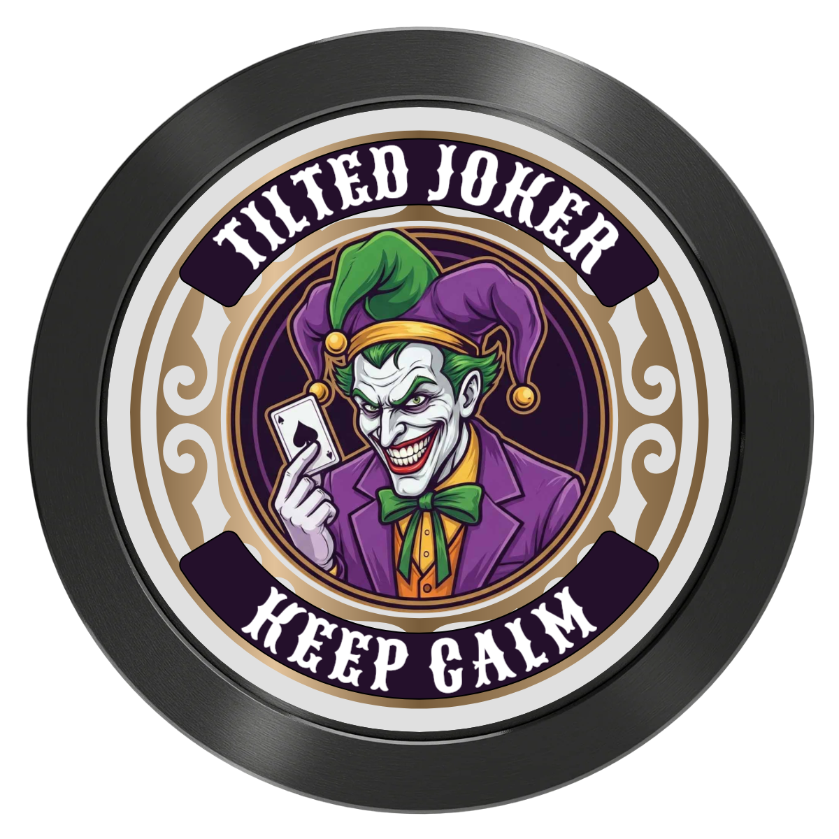 Tilted Joker Aluminum Poker Card Guards - Black - Front