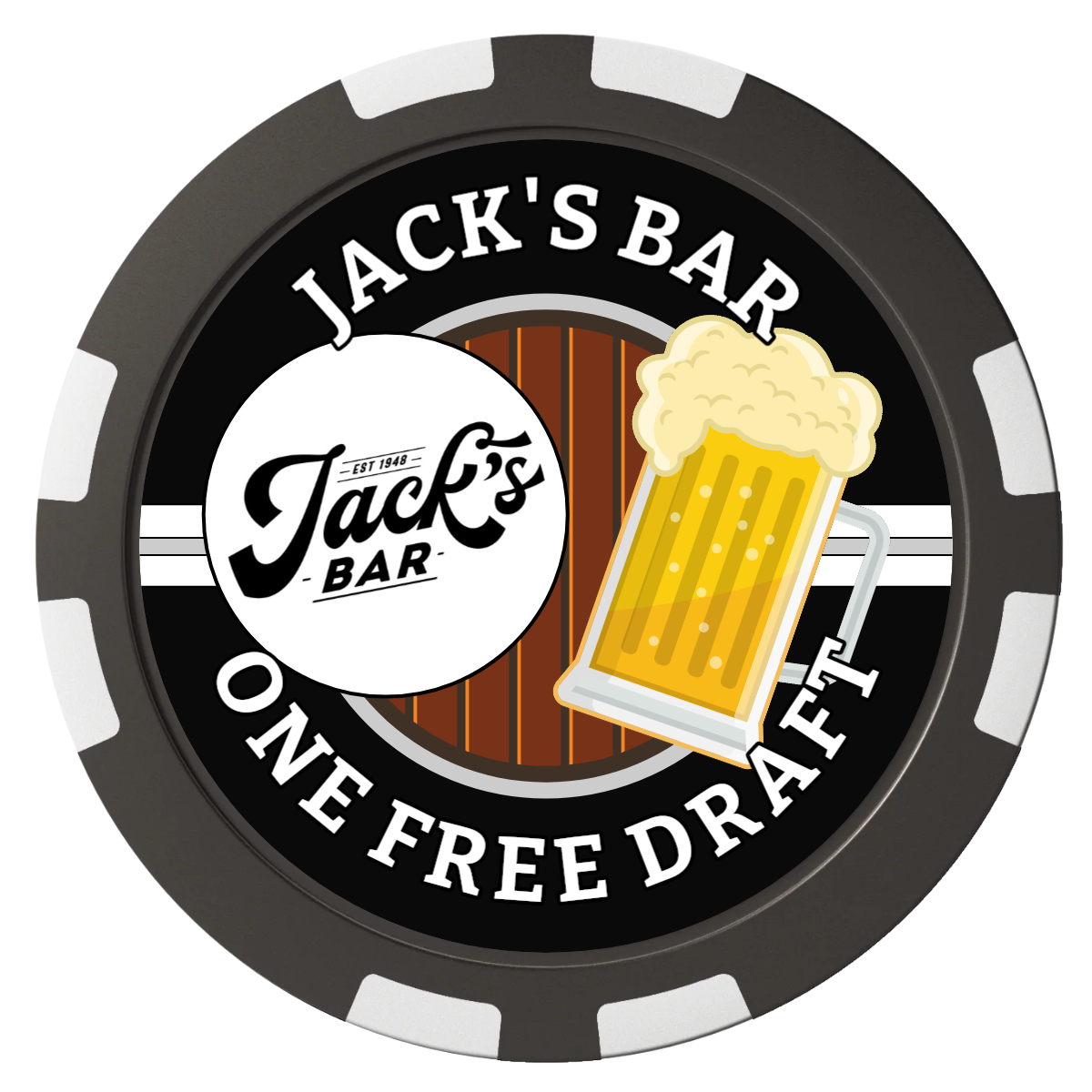 Barnyard Brew Composite Poker Chips - Black / 8 Stripe - Front