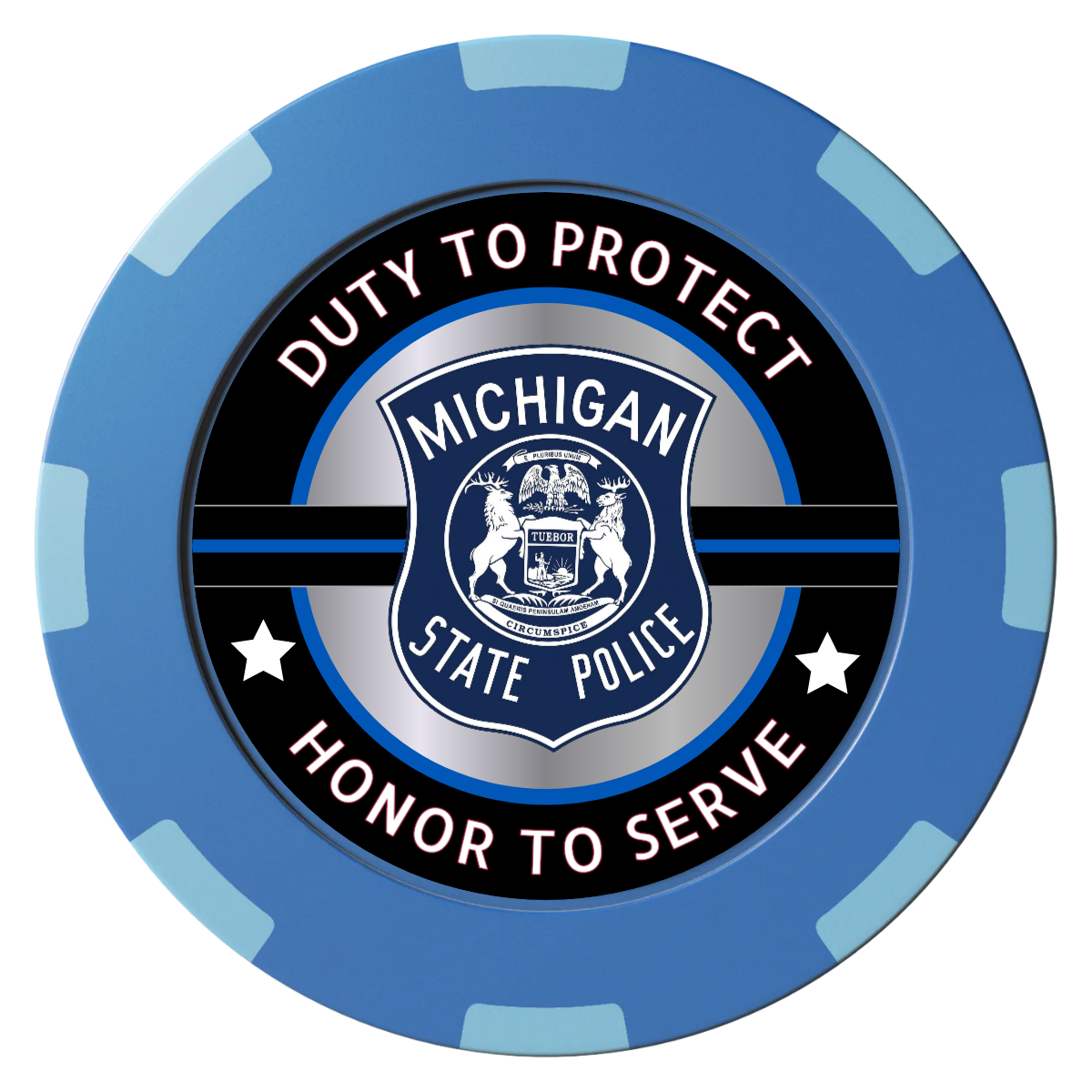 Police Department #01 Clay Poker Chips - Blue / 8 Spot (2 Tone) / 40mm - Front