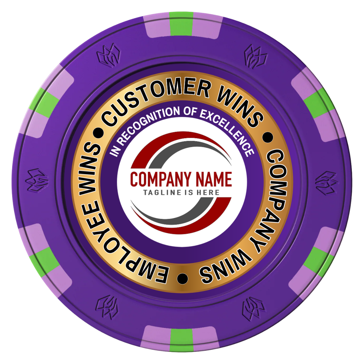 Gold Standard Clay Poker Chips - Purple / 6 Spot Gem / 43mm - Front