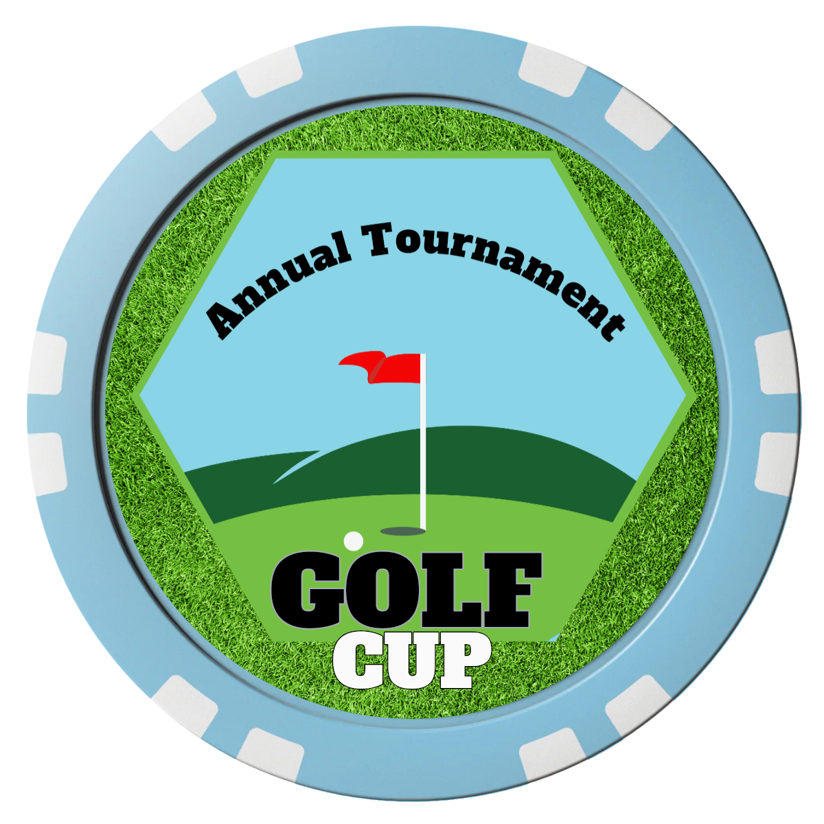 Golf Cup Composite Poker Chips - Light Blue / Double Stripe - Front