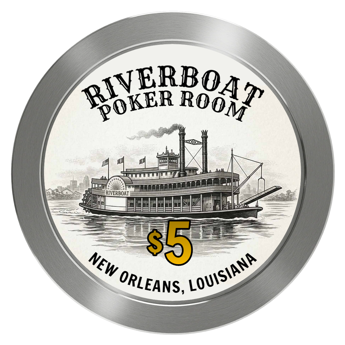 Riverboat Poker Room Aluminum Poker Chips - Silver - Front