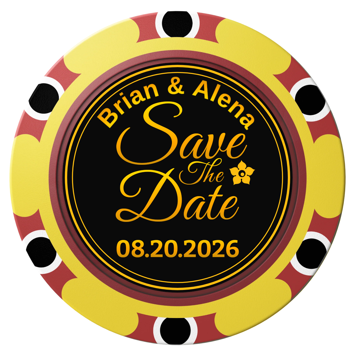 Save the Date Text Clay Poker Chips - Yellow / Monte Carlo / 40mm - Front