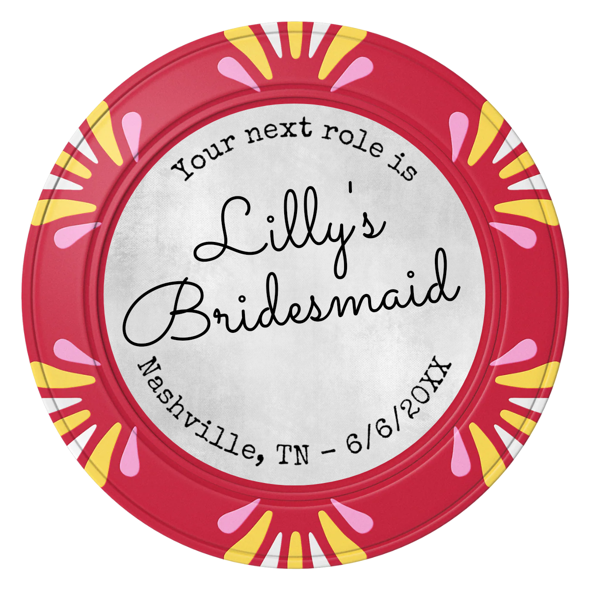 Be My Bridesmaid Simple Clay Poker Chips - Red / Macau / 40mm - Front