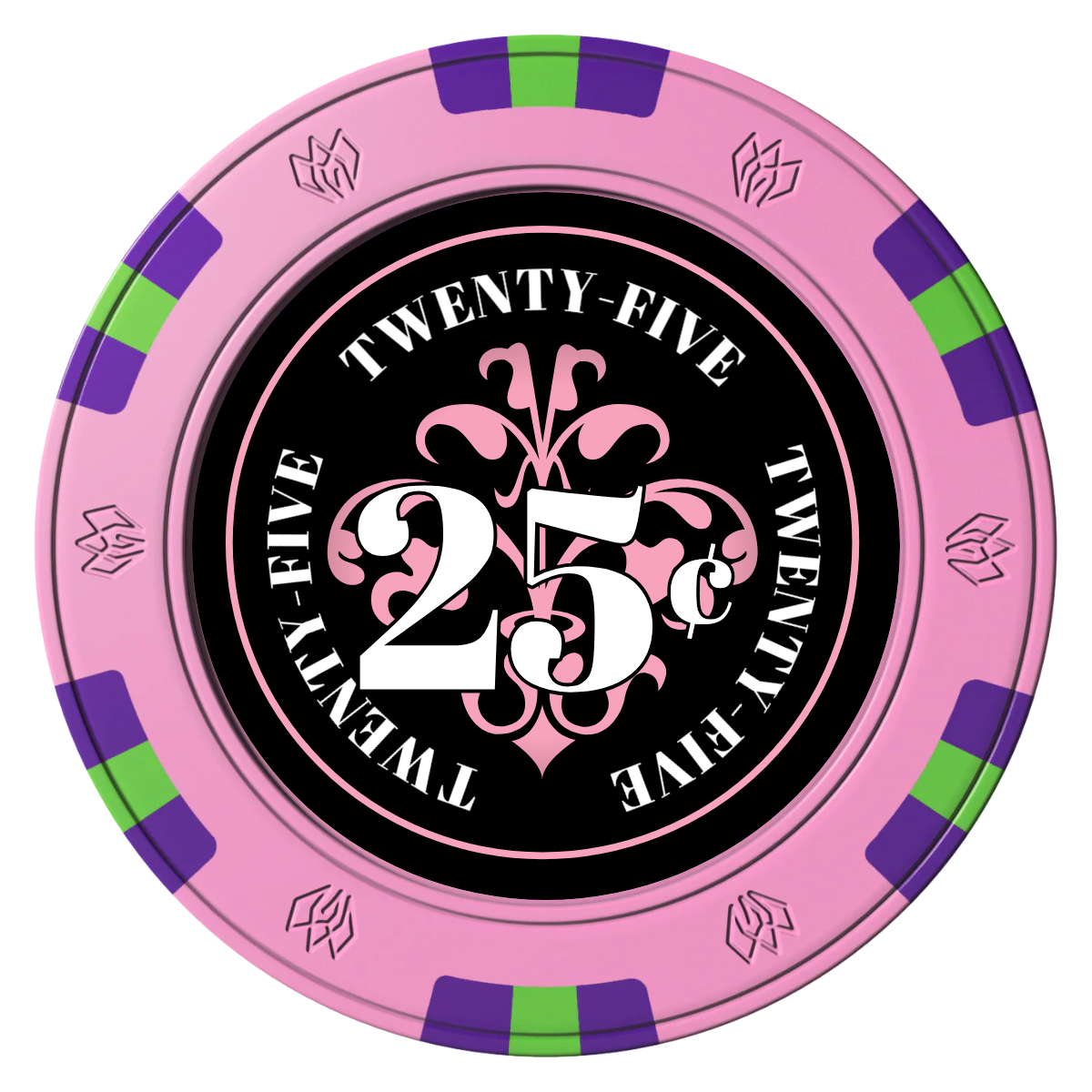 Gothic Revival Clay Poker Chips - Pink / 6 Spot Gem / 43mm - Front