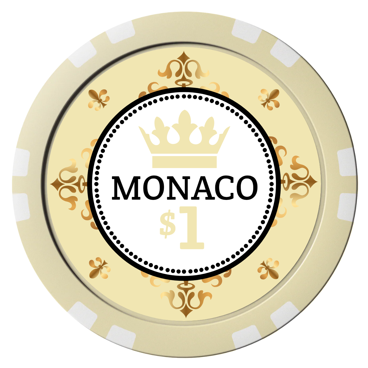 Monaco #001 Composite Poker Chips - Ivory / Double Stripe - Front
