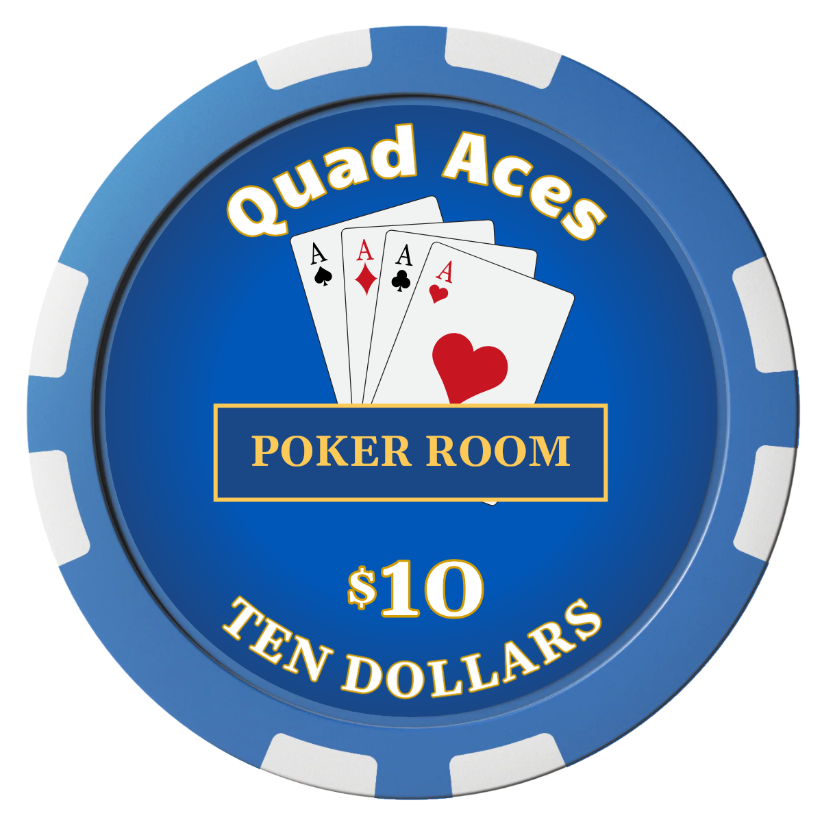 Quad Aces Composite Poker Chips - Blue / 8 Stripe - Front
