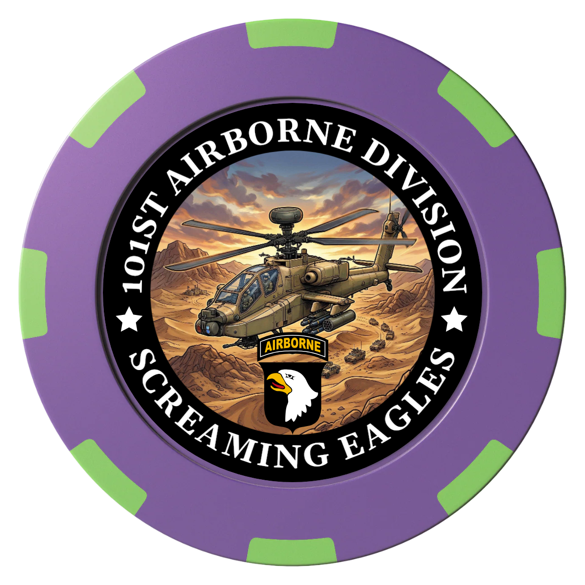 Army Airborne Clay Poker Chips - Purple / 8 Spot (2 Tone) / 40mm - Front