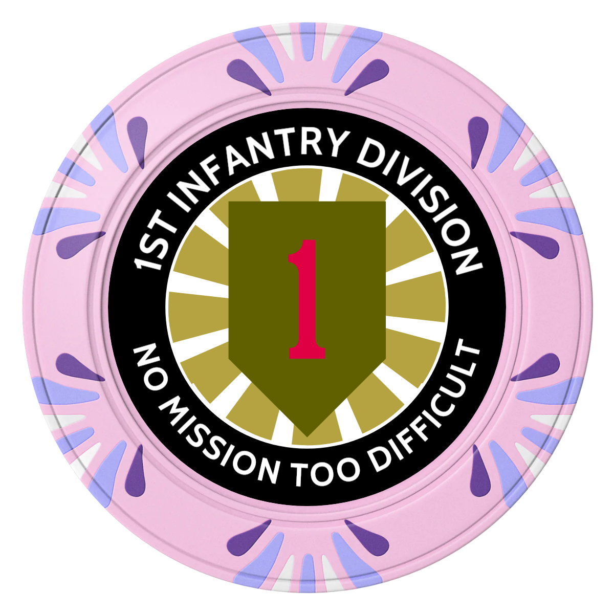 1st Infantry Division Clay Poker Chips - Pink / Macau / 40mm - Front