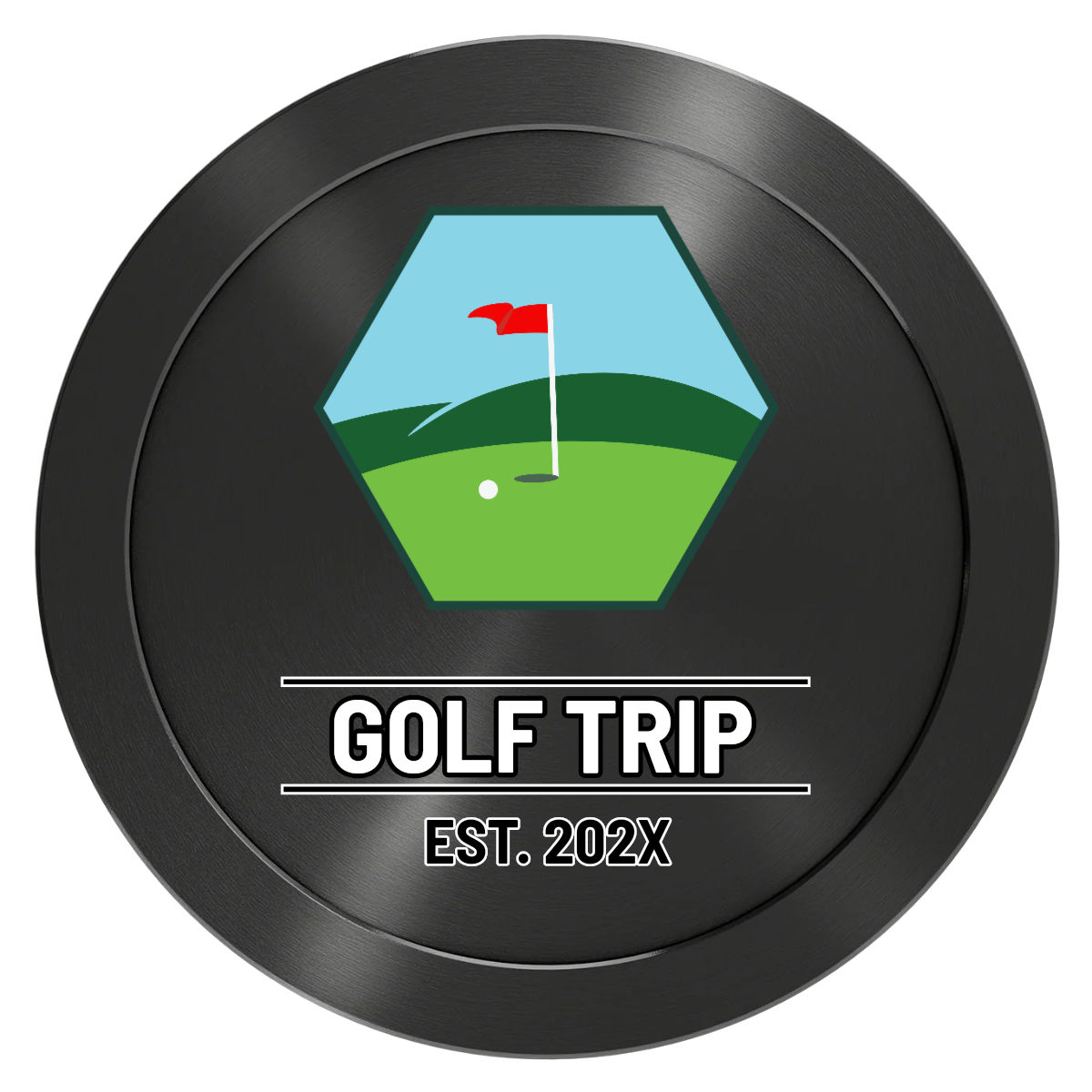Golf Trip #001 Aluminum Poker Chips - Black - Front