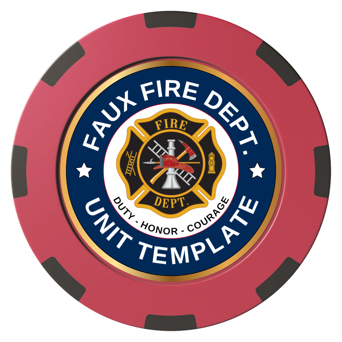 Faux Fire Dept. #01 Clay Poker Chips - Red / 8 Spot (2 Tone) / 40mm - Front