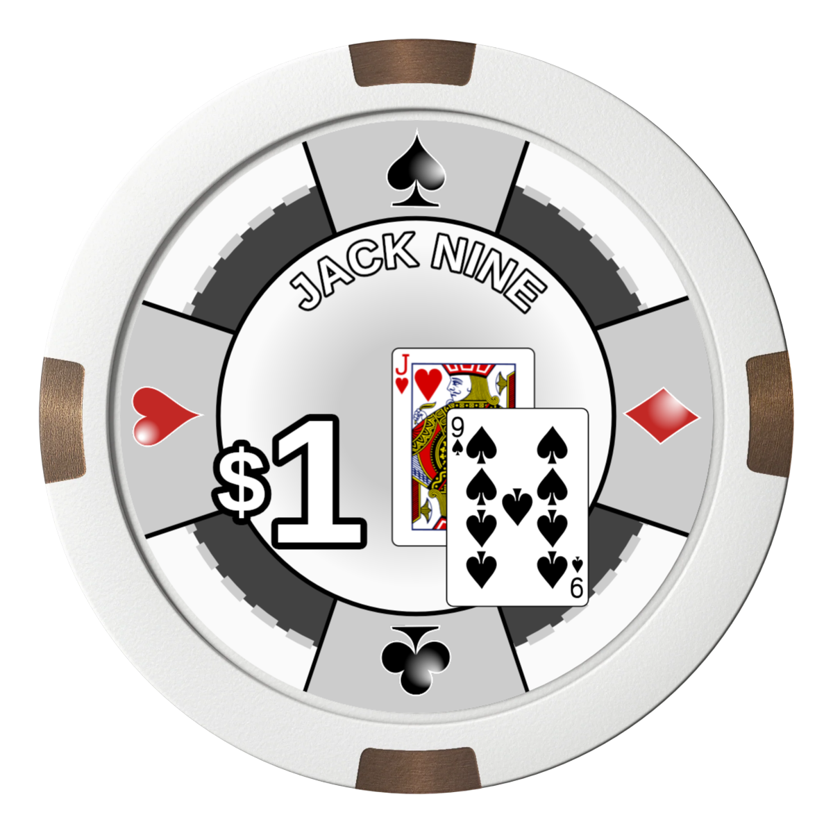 Jack Nine Card Room Composite & Metal Hybrid Poker Chips - White - Front