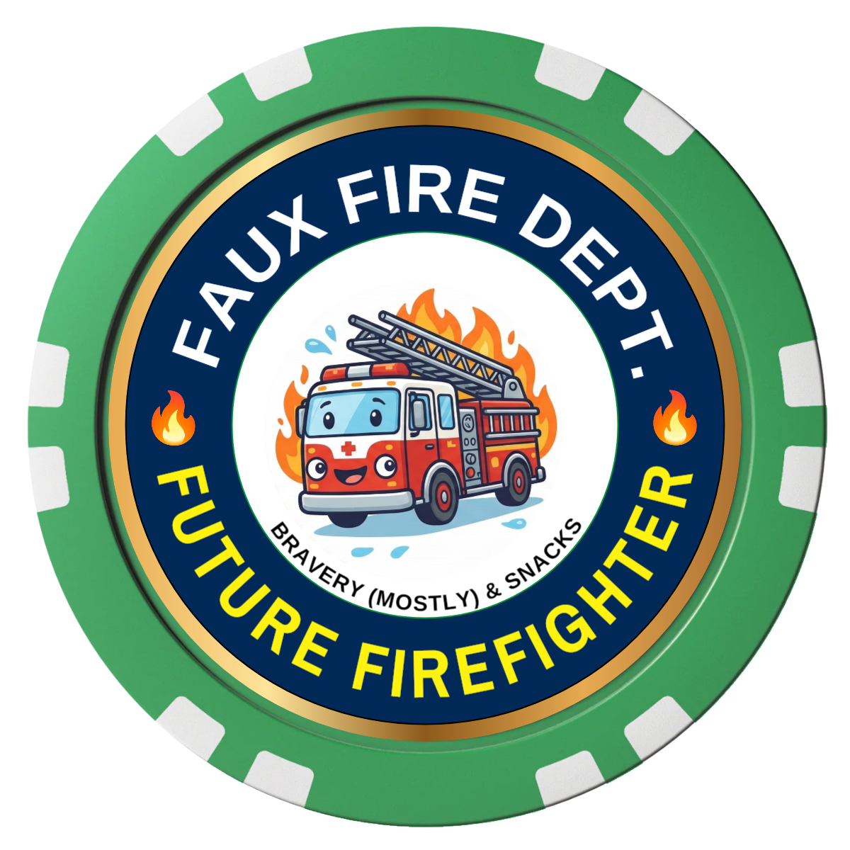 Future Firefighter Composite Poker Chips - Green / Double Stripe - Front