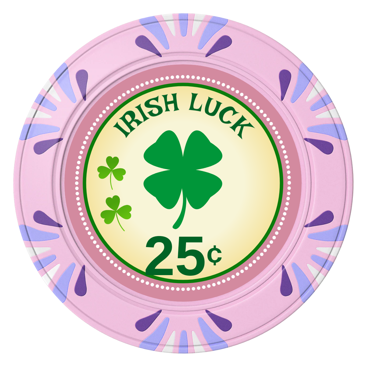 Irish Luck Clay Poker Chips - Pink / Macau / 40mm - Front
